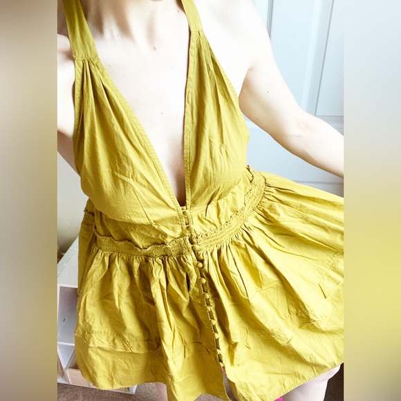 NWT Free People Sail Away Low Back Halter Neck Tunic Dress in Light Olive Green - Picture 1 of 11
